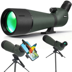 BIBIRE spotting scope shows 25-75x80 zoom for detailed distant birdwatching.