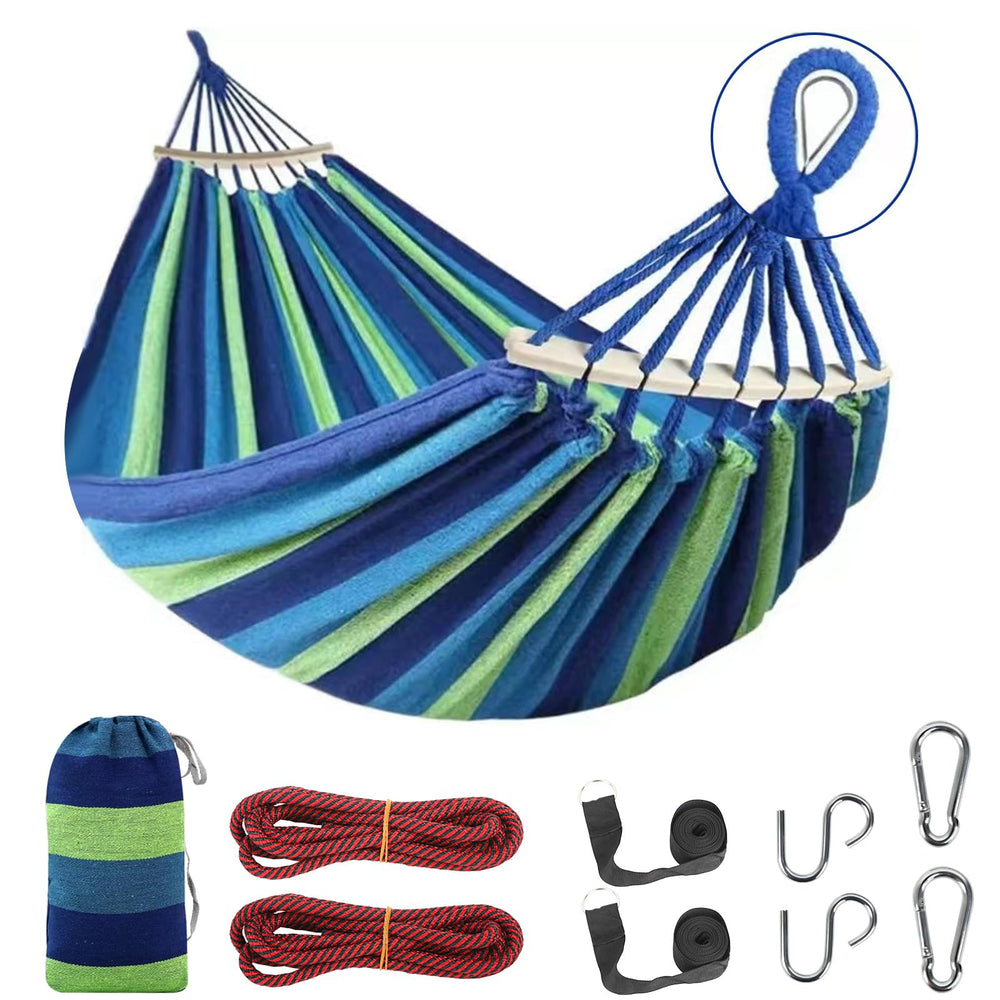 BieAziton durable hammock fully extended for two people in outdoor setting for relaxation.