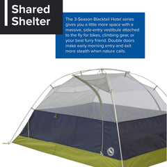 Exterior view of the Blacktail Hotel 2 bikepacking tent showing vestibule access and gear stash space