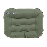 Big Agnes Campmeister Deluxe Pillow in use showing stable head support on uneven ground.
