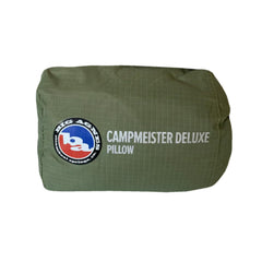 Big Agnes Campmeister Deluxe Pillow packed in a stuff sack demonstrates compact portability.
