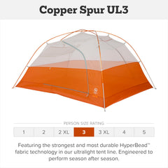 Big Agnes Copper Spur UL 3P tent back view highlights compact packing and durable frame.