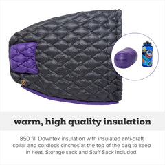 Big Agnes Fly Creek UL 850 DownTek draft collar keeps warmth in camping conditions.