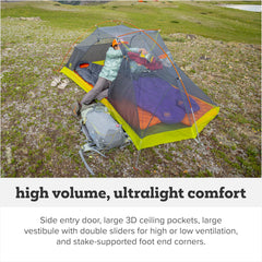 Vestibule storage space in Big Agnes Tiger Wall UL 1P for gear access.