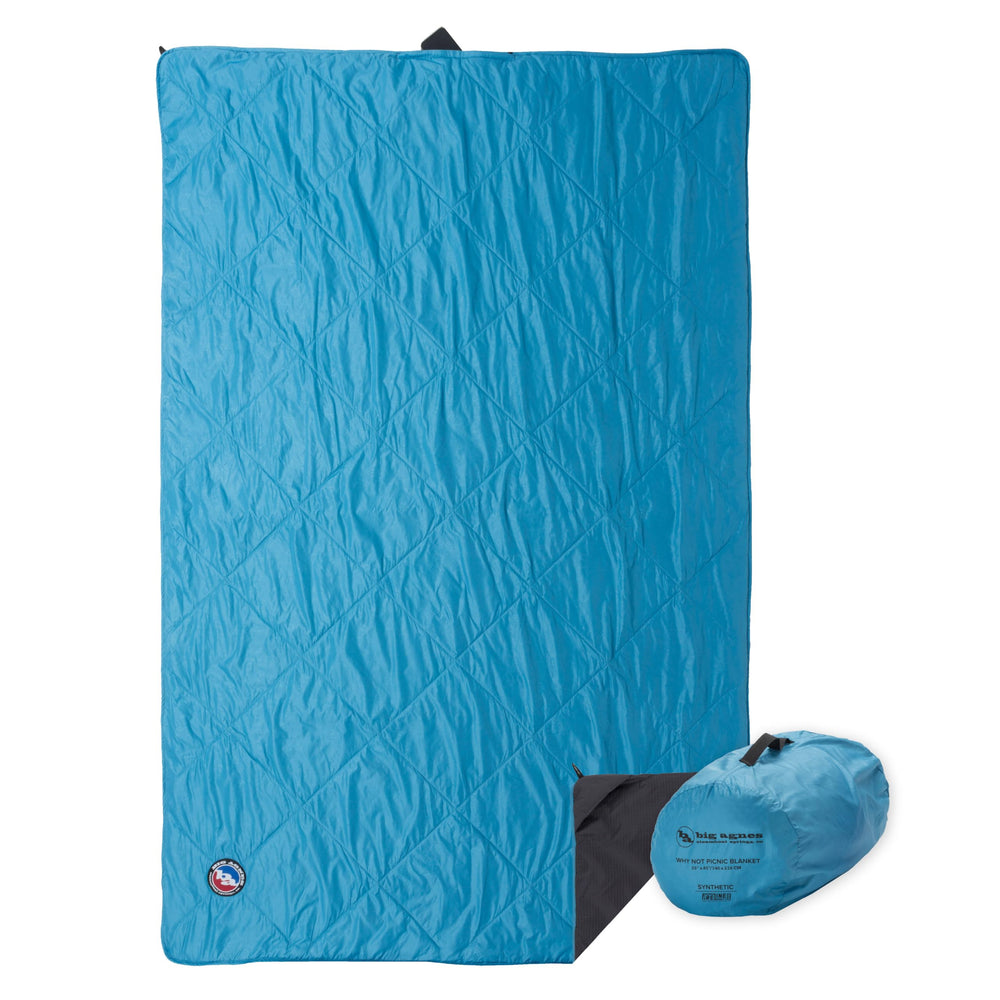 Big Agnes Why Not Picnic Blanket shows waterproof bottom for dry seating on damp ground
