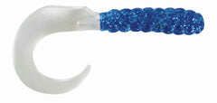 Big Bite Baits Curl Tail Grub, blue glitter pearl, versatile for freshwater bites.