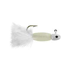 Big Bite Baits Lindner panfish jig with glow pearl tail for easy, enticing bites