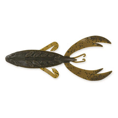 Big Bite Baits Rojas Fighting Frog 4in on a jig provides lifelike crawdad action.