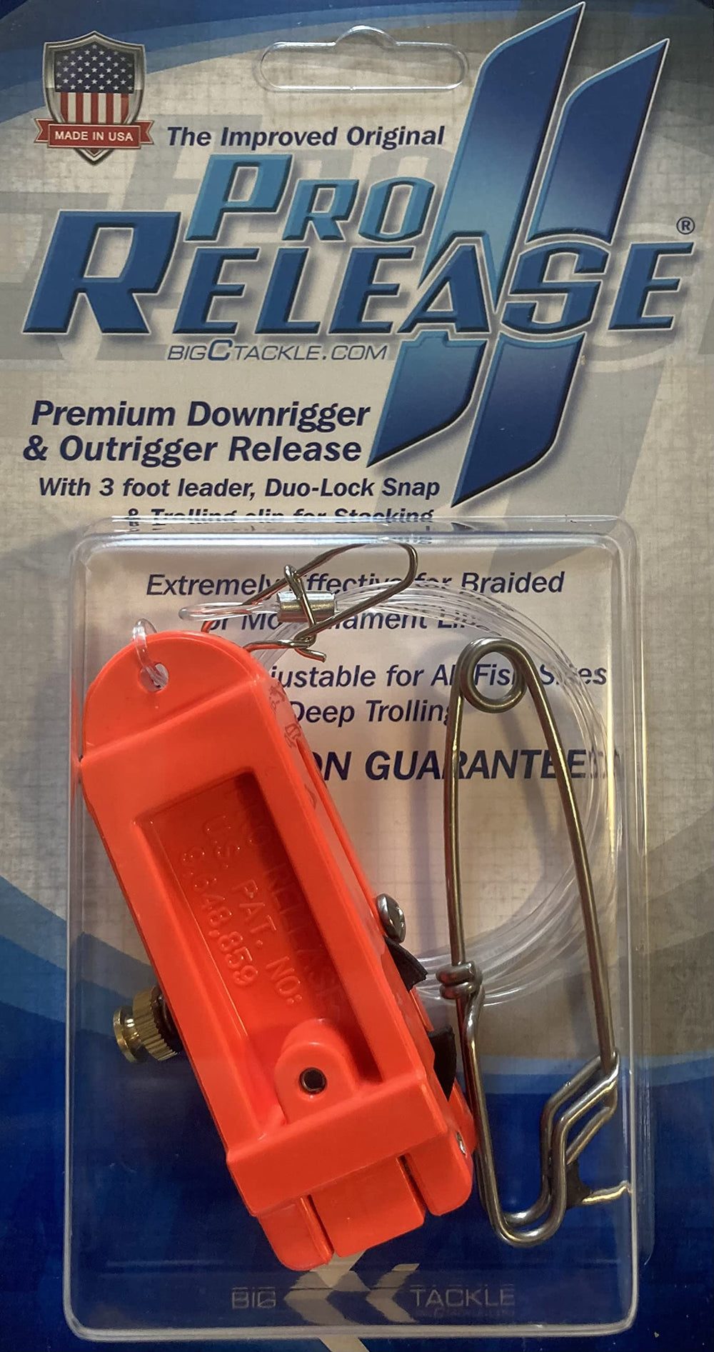 Big C Tackle Pro Release II Downrigger Clip Flame Orange front view