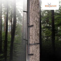 BIG GAME cam buckle straps secure to trees for reliable, quick attachment