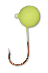 Big Nasty Tackle Super Glow Pout Pounder Jig in Chartreuse Yellow glows for deep water