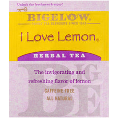 Bigelow I Love Lemon tea steeping in a cup with warm citrus scent.