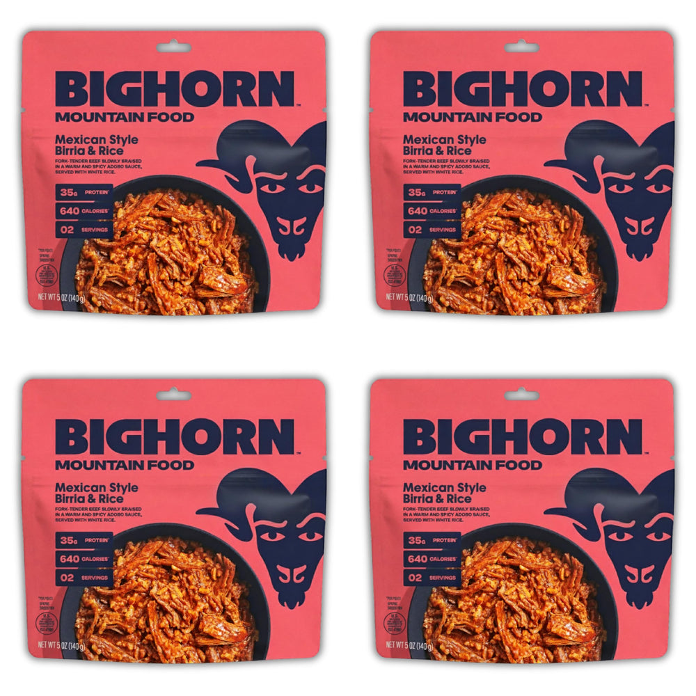 BIGHORN Mountain Food birria-rice-pack-front for backcountry convenience