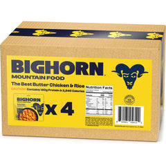 BIGHORN Mountain Food packaging on campsite table signals quick rehydration on trail
