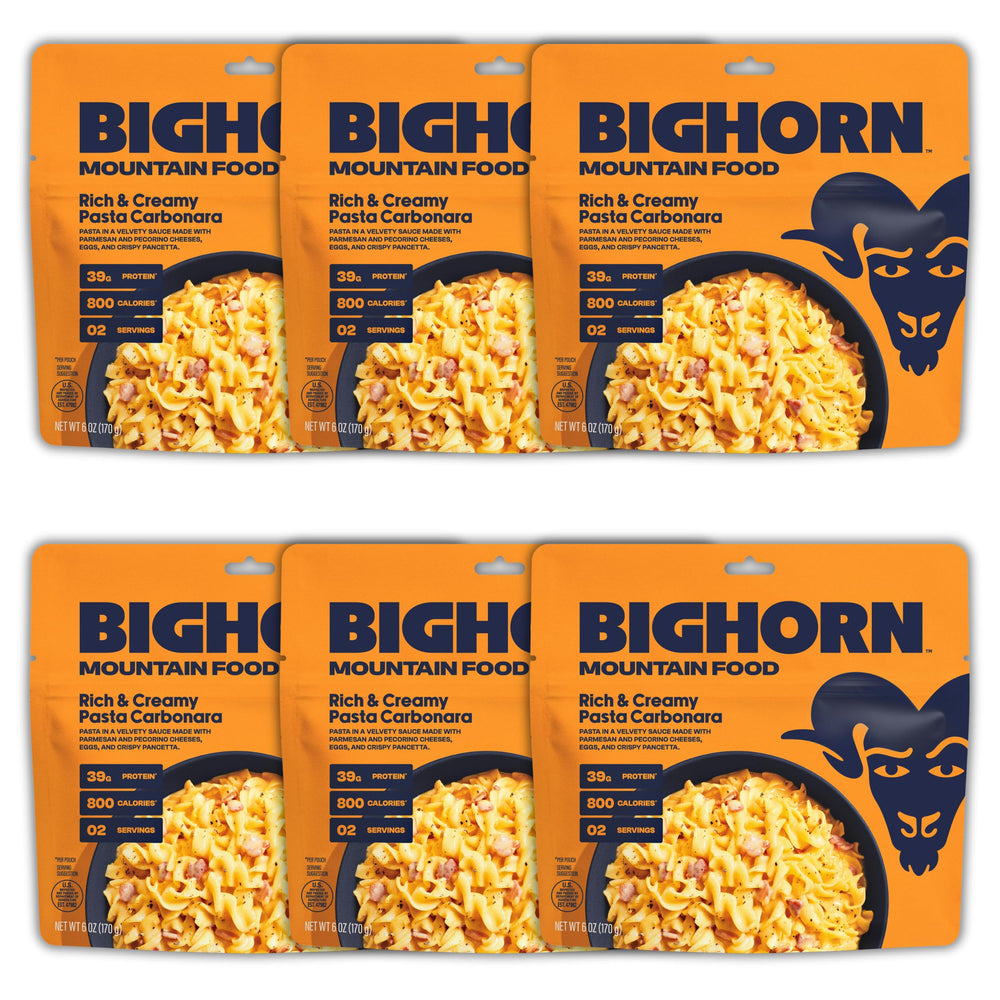 BIGHORN Pasta Carbonara cream sauce close-up showing rich texture for backcountry meals.