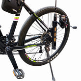 Black bike fishing rod holder mounted on bicycle rear fork
