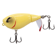 Bill Lewis Baby Bubbler 55 Bone topwater lure with propeller tail creating surface noise to attract strikes