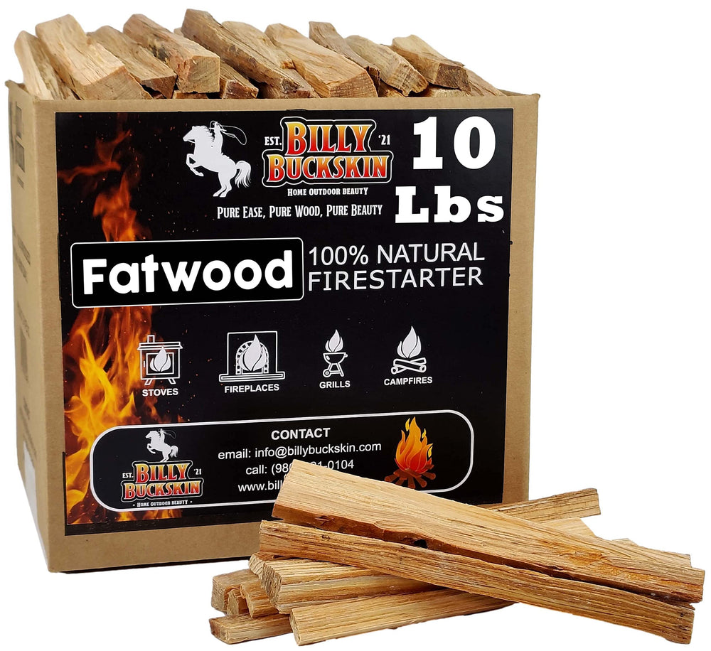 Billy Buckskin fatwood sticks 8in-length ready for quick campfire ignition.