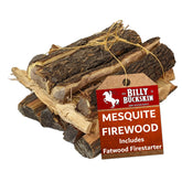 Billy Buckskin mesquite firewood logs image showing stacked logs for grilling and fires.
