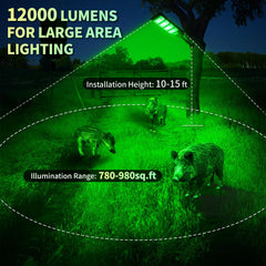 BINGLUX green hunting light with remote control enables quick brightness changes.