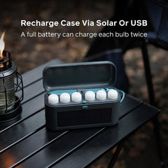 BioLite Solar Site Lights in-use setup provides ambient overhead glow at campsite.