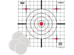 Birchwood Casey EZE-Scorer Thermal Optic Sight-in TargetS image featuring four 3 inch thermal signatures and four 12 inch x 12 inch sight-in targets.