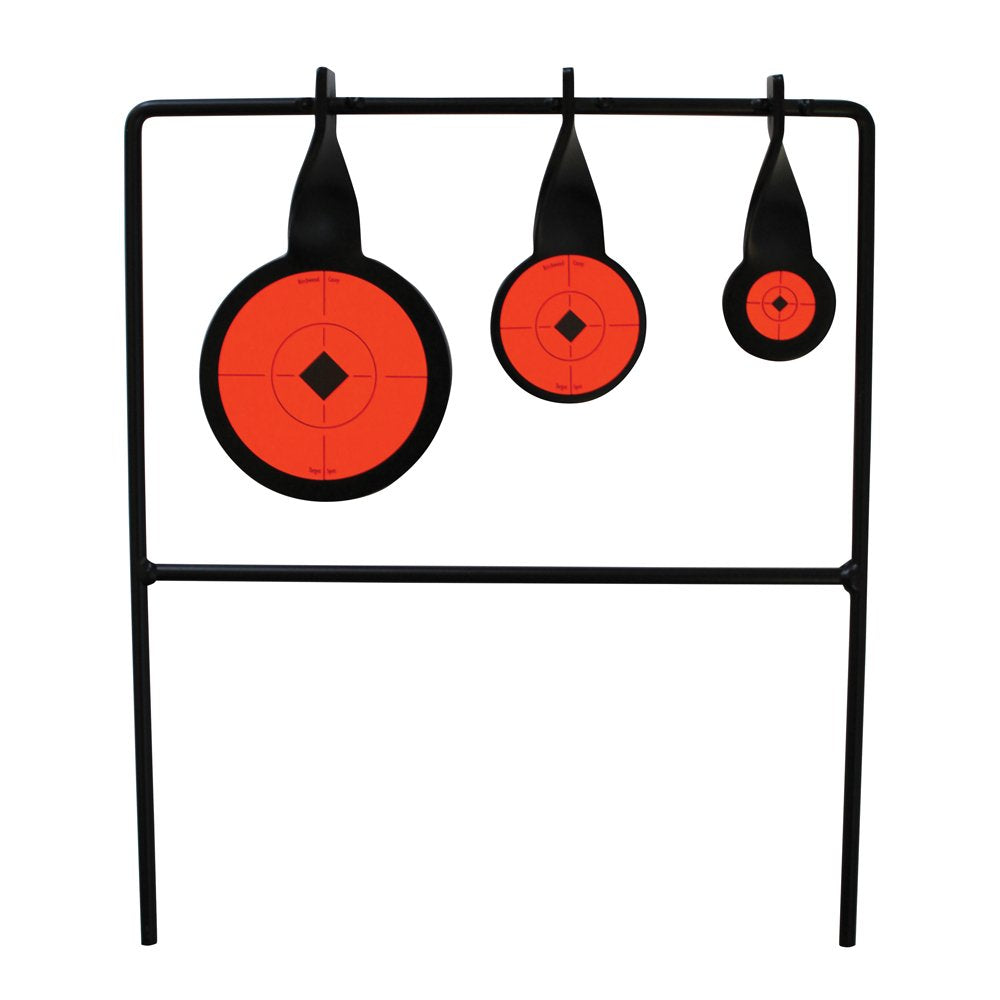 Birchwood Casey Qualifier .22 rimfire spinner target showing three discs for precise practice.