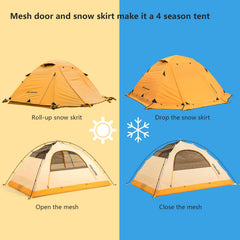 BISINNA 4-Season Tent snow skirt highlights dry interior in cold, snowy nights.