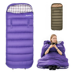 BISINNA Flannel XXL sleeping bag arm holes for easy sipping and reading in comfort.