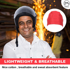 Skull cap style by BISMAADH under a helmet for a snug, lightweight fit.