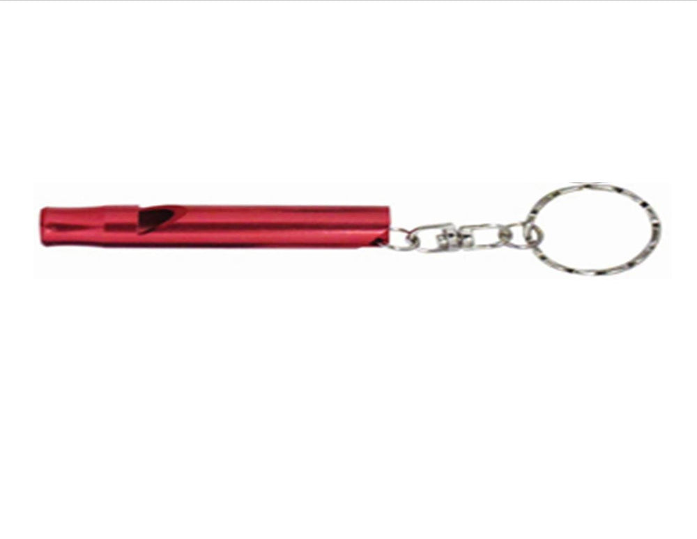 Bison emergency whistle red front view with key ring for easy carry.