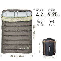 BISINNA double sleeping bag zipper inner view highlights snag-free wraparound zippers.