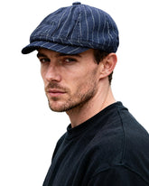 Clakllie BL63 Blue denim cotton herringbone newsboy cap front view