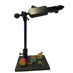 Black Crown fly tying vise with base protects work surface during tying tasks