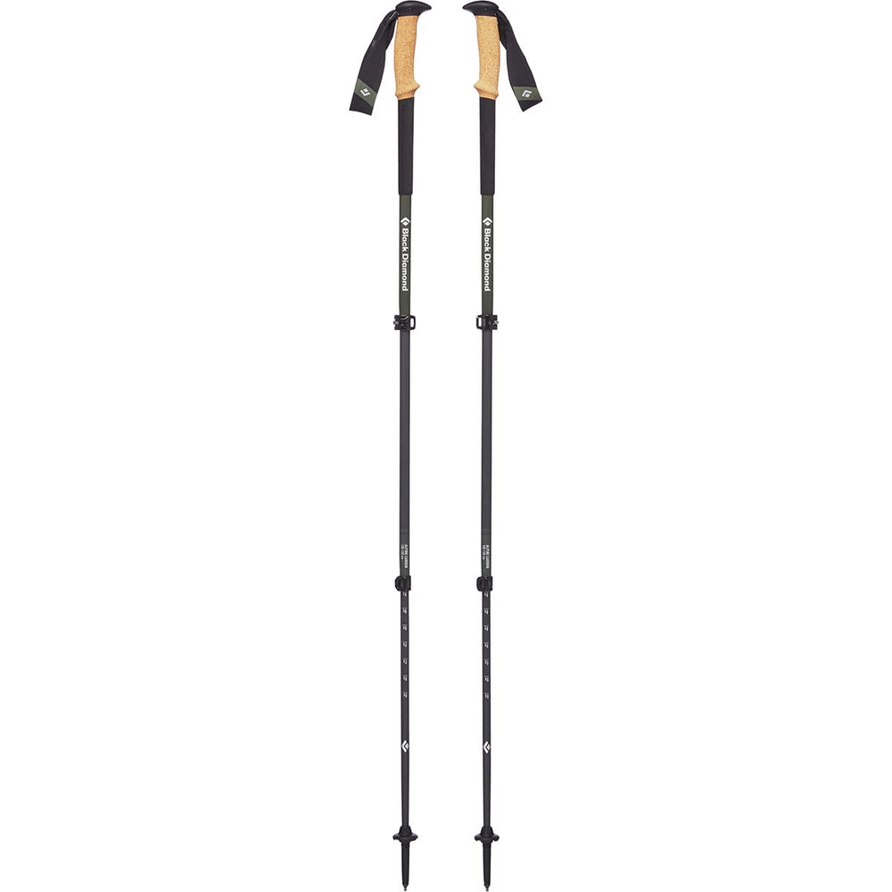 BLACK DIAMOND Alpine carbon cork trekking poles pair on trail offering all-day stability