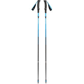 Black Diamond Distance Carbon Z trekking poles in desert sky extended for rugged mountain trails.