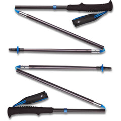 Black Diamond Distance Z trekking poles extended on trail offering stability for fastpacking.