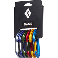 Black Diamond LiteWire Rackpack carabiners with color-coded faces for quick gear organization on trad climbs.