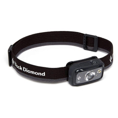 Black Diamond Spot 350 headlamp front view highlighting compact design for trail use and camping tasks.