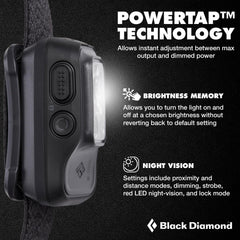 Black Diamond Spot 400-R headlamp in dimming mode for adaptable hiking visibility.