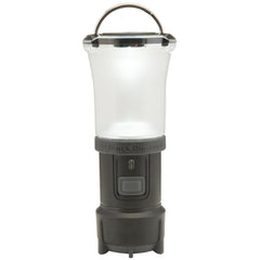Black Diamond Voyager lantern globe emits ambient light for campsite evenings.