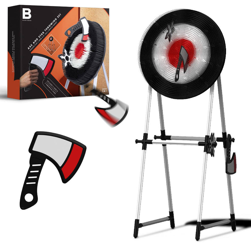 Black Series axe throwing target set with three axes