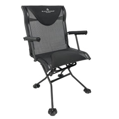 Black Sierra Equipment Deluxe swivel chair front view shows stealth-ready profile for discreet hunting