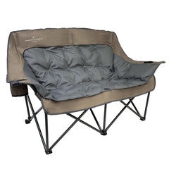 Black Sierra Equipment double camping chair folded in carry bag for easy transport