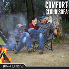 Black Sierra double camping chair side view with wide armrests
