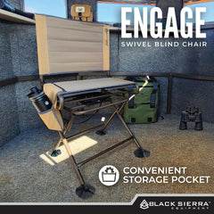 Black Sierra sling-seat closeup highlights padded 600D comfort for all-day sits.
