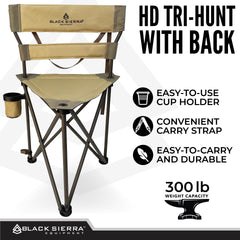 Black Sierra XL Tripod Stool folded compact for easy transport