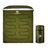Blackpongo double sleeping bag outdoor setup for two offering shared warmth and comfort