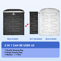 Blackpongo two-person zipper separation demonstrates flexible sleeping bag configuration.
