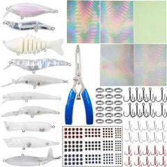 Blank fishing lure kit with unpainted lures and pliers